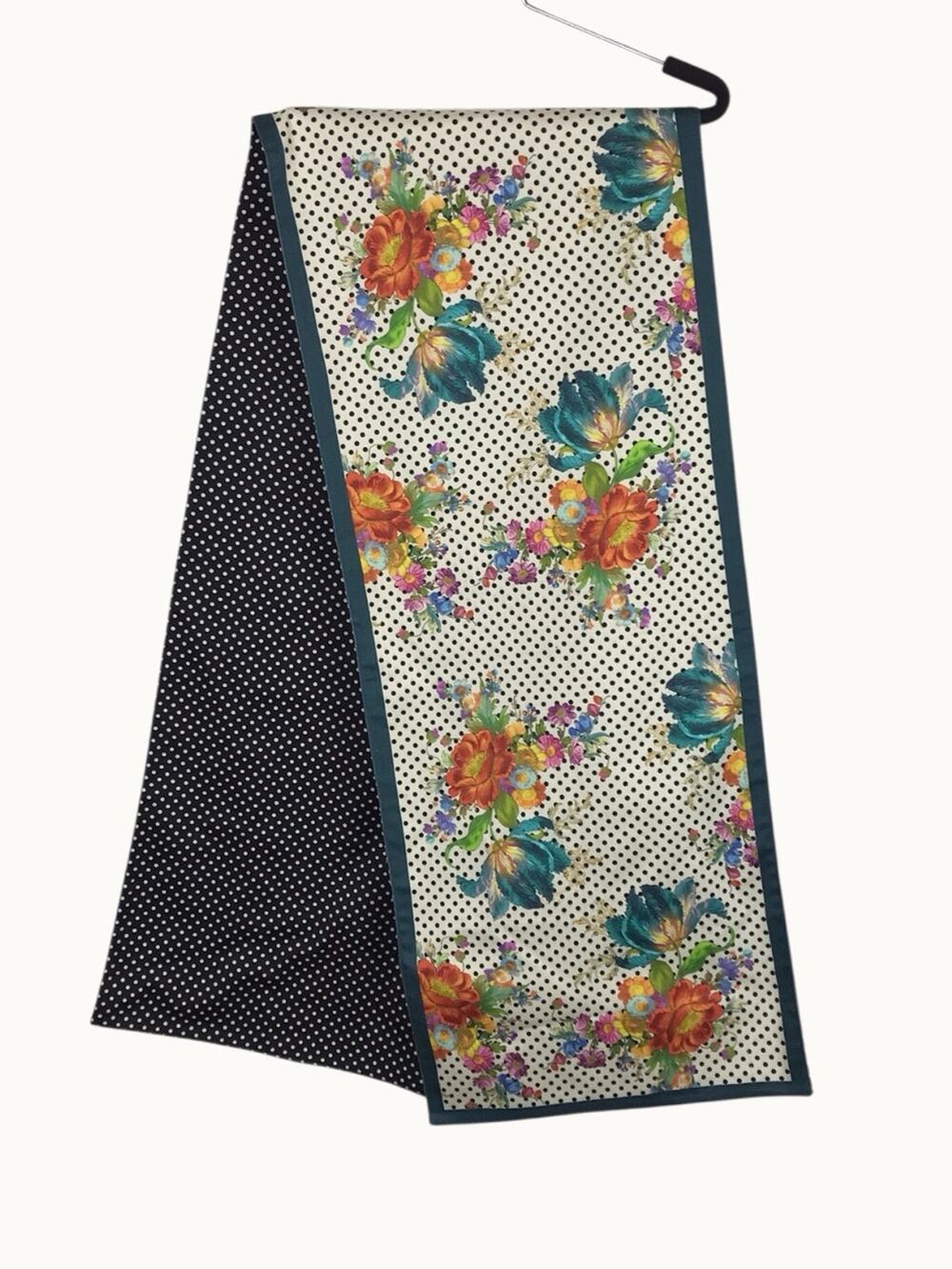 MacKenzie-Childs Flower Market Table Runner Polka Dot Reversable Pink Teal Rare